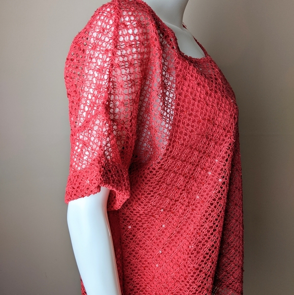 Elementz red crochet sequin shell top & tank XL - Picture 6 of 8